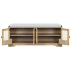 Banc de rangement rustique en bois Whisen, banc à chaussures pour entrée avec coussin amovible et étagères réglables
