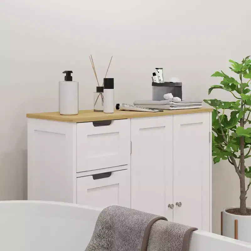 HOMCOM Bathroom Floor Cabinet with Adjustable Shelf, Freestanding Bathroom Storage Cabinet with 4 Drawers and 2 Doors, White