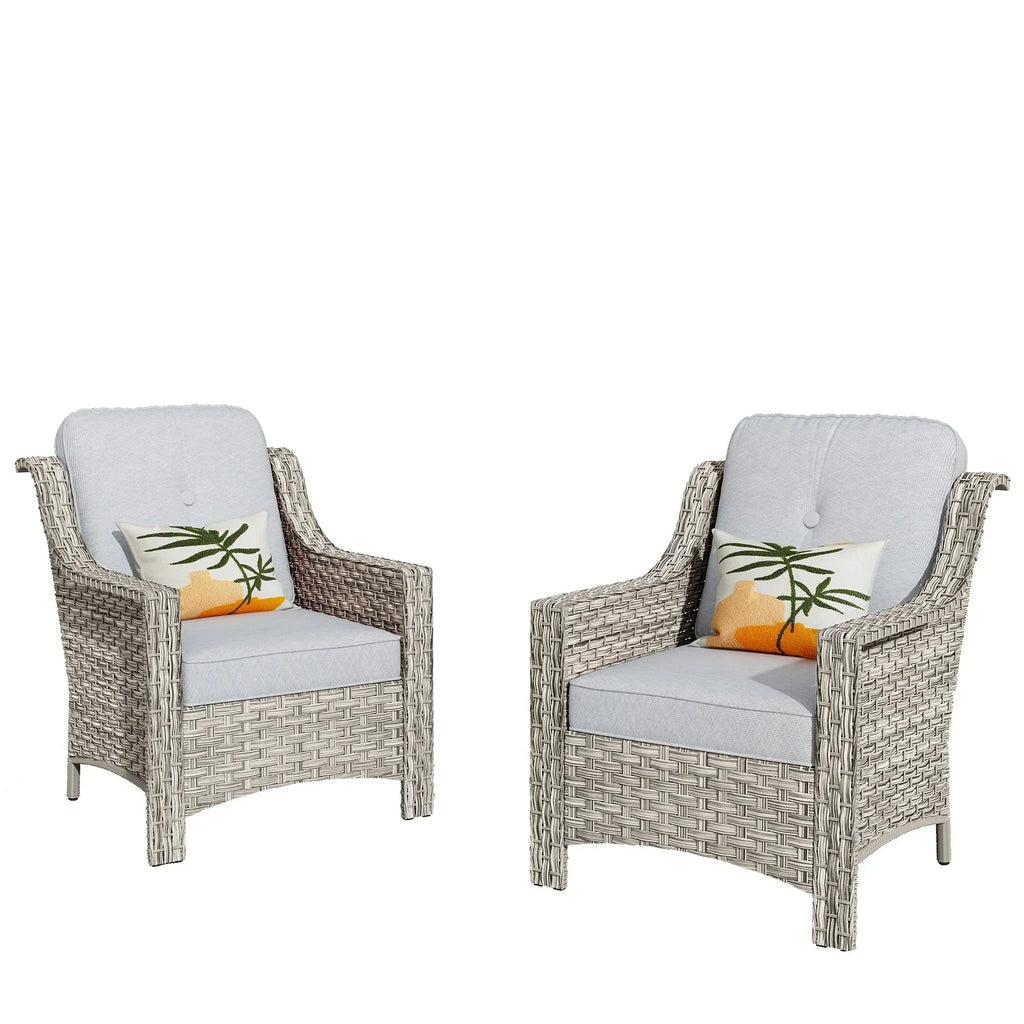 Ensemble de 2 fauteuils de jardin d’extérieur HOOOWOOO en rotin tressé à dossier haut