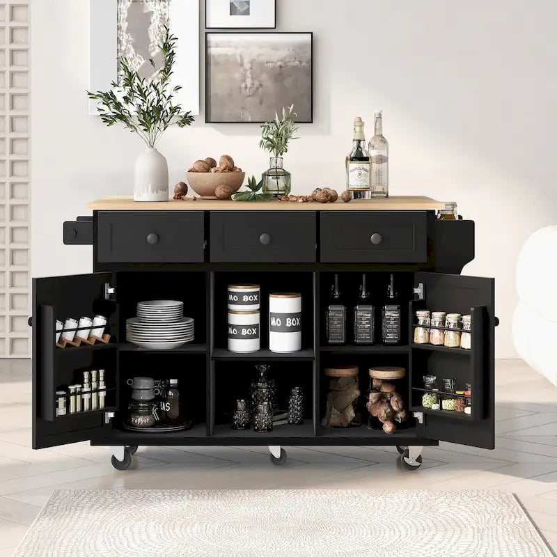 Îlot de cuisine mobile portable avec roulettes et rangement