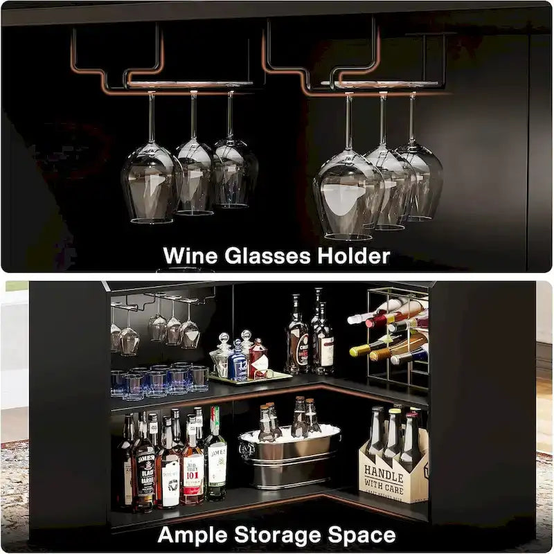 Meuble de bar en L avec porte-verres à pied pour bar à domicile