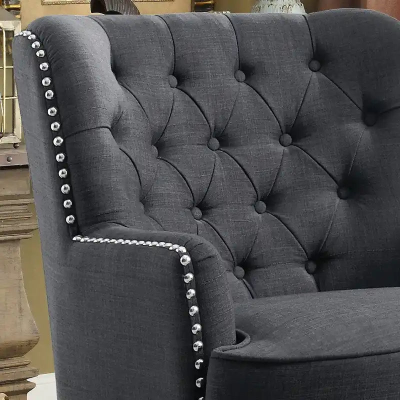 Moser Bay Mignon Velvet / Linen 30 Wide Tufted Wingback Accent Chair