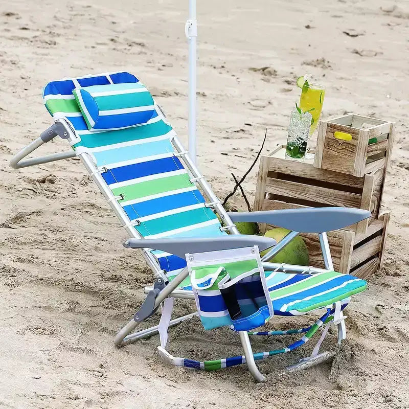 Acekool 2er-Set leichter Rucksack-Strandstühle, 5-fach verstellbare, flach zusammenklappbare Stühle für Erwachsene mit Trägern, Getränkehalter und Handtuchstange, belastbar bis 300 lbs
