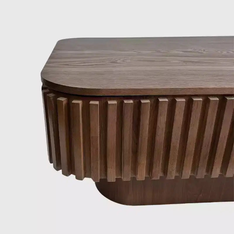 Table basse cannelée JVNOXK de 38,6' avec plateau relevable et rangement, placage en bois massif, hauteur réglable, table d’appoint moderne pour le salon ou la chambre, noyer