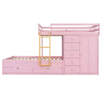 Lit superposé deux places sur deux places avec armoire de rangement et tiroirs, lit superposé en bois deux places gain de place avec barrière de sécurité pour appartement et chambre