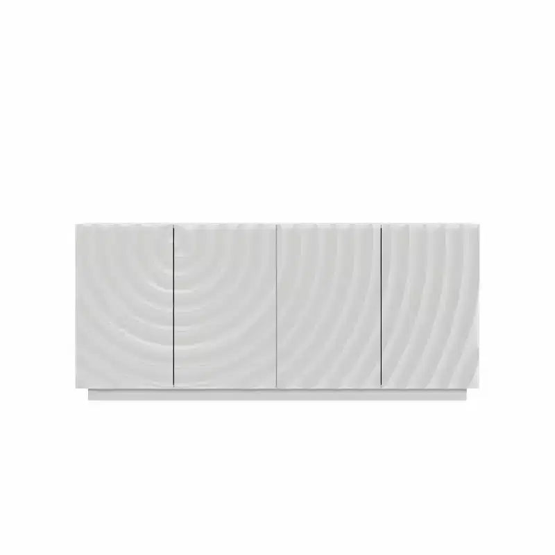 Buffet bahut en spirale moderne 59, meuble de rangement d’entrée artistique bas avec portes à texture ondulée 3D