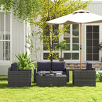 4-teiliges Rattan-Sofaset, Korbsofaset für die Terrasse mit Zweiersofa, Sesseln und Couchtisch mit Glasplatte für Garten und Außenbereich