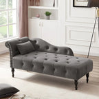 Chaise longue moderne de 60,6 po, capitonnée en velours avec boutons, pieds en bois massif et clous décoratifs