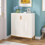Shoe Cabinet for 20 Pairs, 6-Tier Modern Storage Cabinet with Doors, Freestanding Entryway Organizer, White & Gold