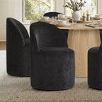 Modern Dining Table Set For 6, Round Pedestal Dining Table, Swivel Rolling Barrel Chairs With Wheels, Textured Chenille- Panipeachy