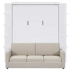 Whisen Modern Design Wood Frame Queen Size Murphy Bed Wall Bed with Sofa and Shelves