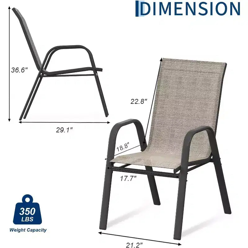 Chaises de patio, ensemble de 4 ou 6 chaises de salle à manger d’extérieur empilables, légères et résistantes à toutes les intempéries, en textilène, avec accoudoirs, pour jardin et terrasse de piscine