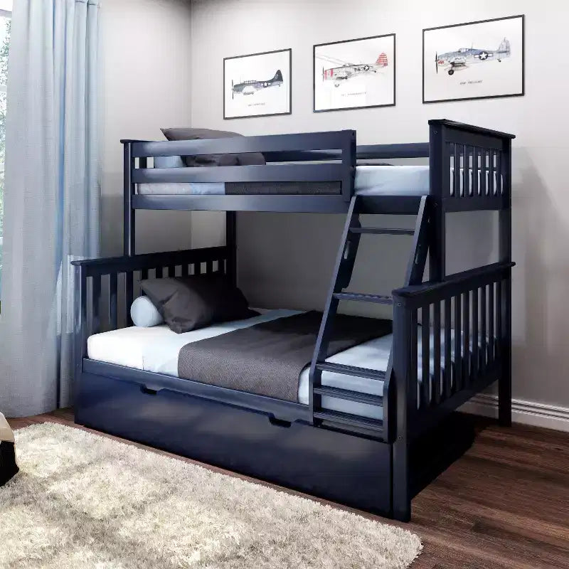 Max & Lily Etagenbett aus Massivholz, Einzelbett über Doppelbett mit ausziehbarem Stauraumbett und Leiter für Kinder