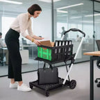 Chariots de courses pliants à 2 niveaux pour provisions, capacité de 198 lb, chariot à provisions pliable et portable avec roues et caisse amovible pour centre commercial et marché, bleu