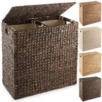 Panier à linge Casafield à 2 compartiments avec couvercle et sacs doublures amovibles, trieur de linge tressé en jacinthe d’eau pour vêtements