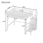 Okak 94-Zoll-Hochbett in Twin-Größe mit Kleiderschrank, Twin-Bett mit Ablagefächern und Korb, Bettgestell für Schlafzimmer und Wohnheim