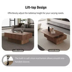 Table basse cannelée JVNOXK de 38,6' avec plateau relevable et rangement, placage en bois massif, hauteur réglable, table d’appoint moderne pour le salon ou la chambre, noyer
