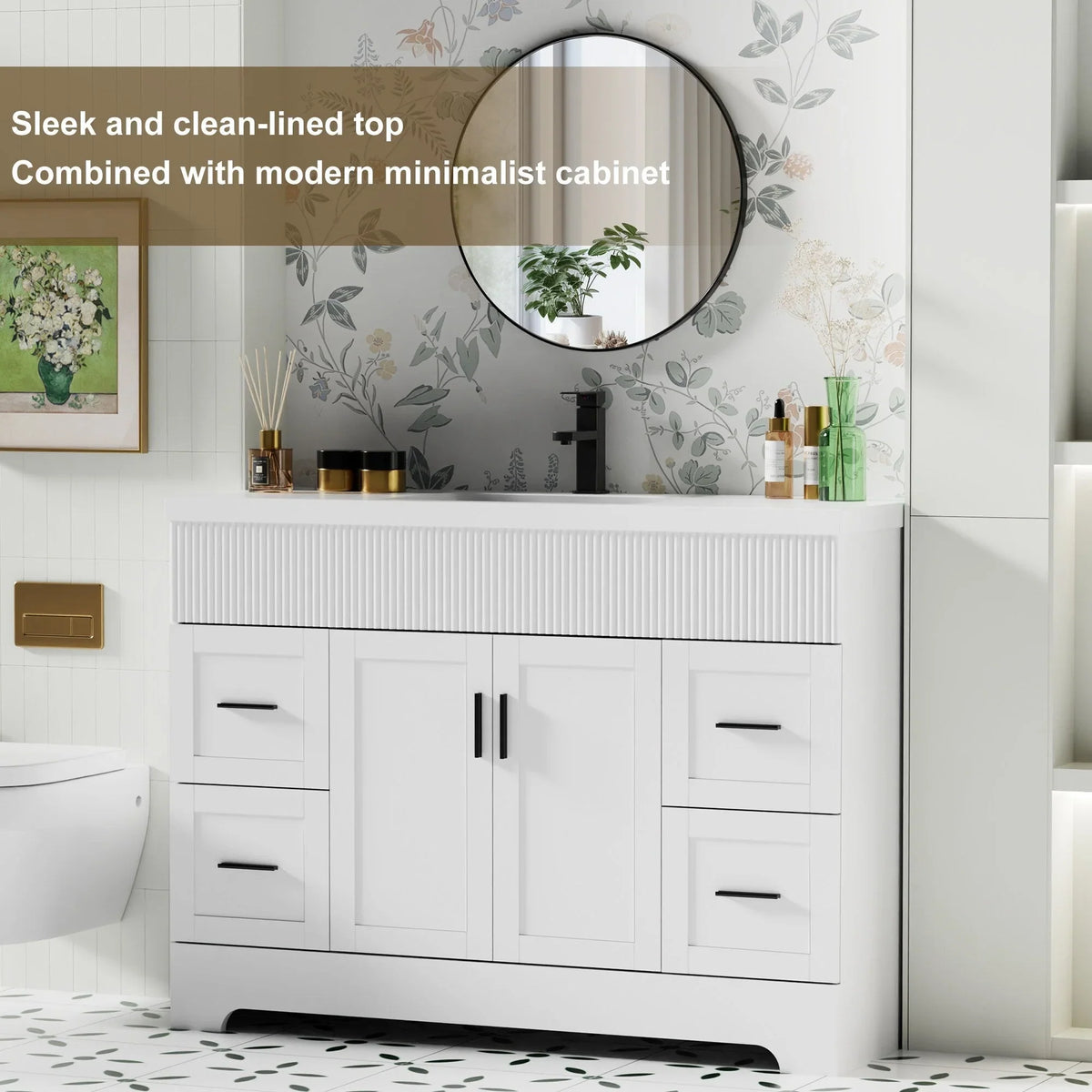Wavy Line 30/36/48 Bathroom Vanity Set with Sink & Faucet