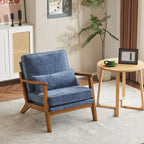 Polster-Sessel aus Leinenmischgewebe mit Holzbeinen und einem Kissen, Beige