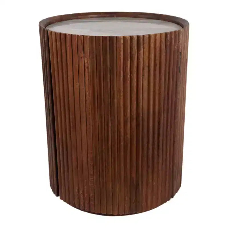 Decoratieve geribbelde houten bijzettafel met marmeren blad en opbergruimte - kleine woondecoratietafel voor slaapkamer of woonkamer