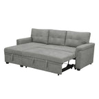 Umwandelbares, beidseitig montierbares Ecksofa mit ausziehbarem Schlafbett, verstecktem Stauraum in der Recamiere und robusten Beinen