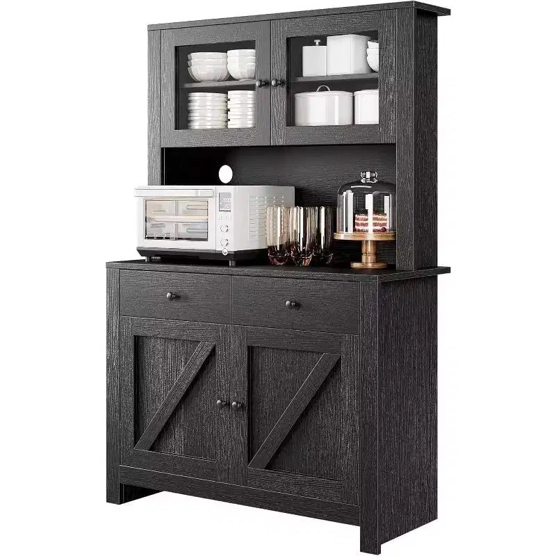 Meuble garde-manger de cuisine avec support pour micro-ondes, vaisselier avec buffet et étagères réglables, pour la cuisine et la salle à manger