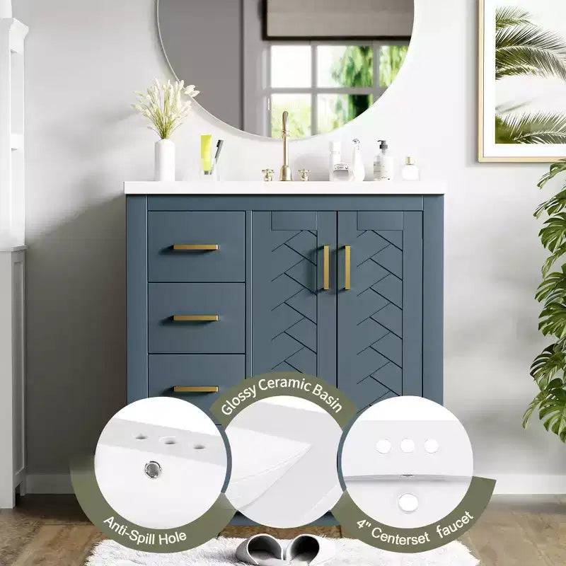 30 Einzelwaschbecken-Badezimmerwaschtisch mit Unterschrank und 3 Schubladen - Schwarz / Blau / Grün / Indigo / Weiß