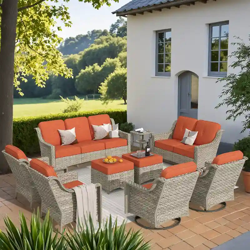 XIZZI 9-teiliges Outdoor-Gartenmöbel-Set mit drehbarem Sessel