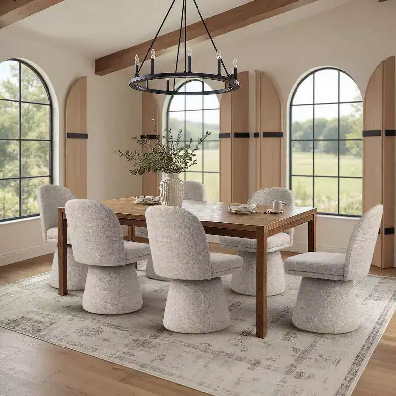Set aus 6 modernen, um 360° drehbaren, armlehnenlosen Esszimmerstühlen mit Sockelbasis, eleganten Akzentstühlen für Küche, Esszimmer oder Büro – Panipeachy