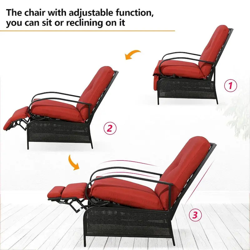 Fauteuil inclinable réglable de salon pour extérieur avec coussin - 38 (P) x 26.5 (L) x 38.5 (H) POUCES
