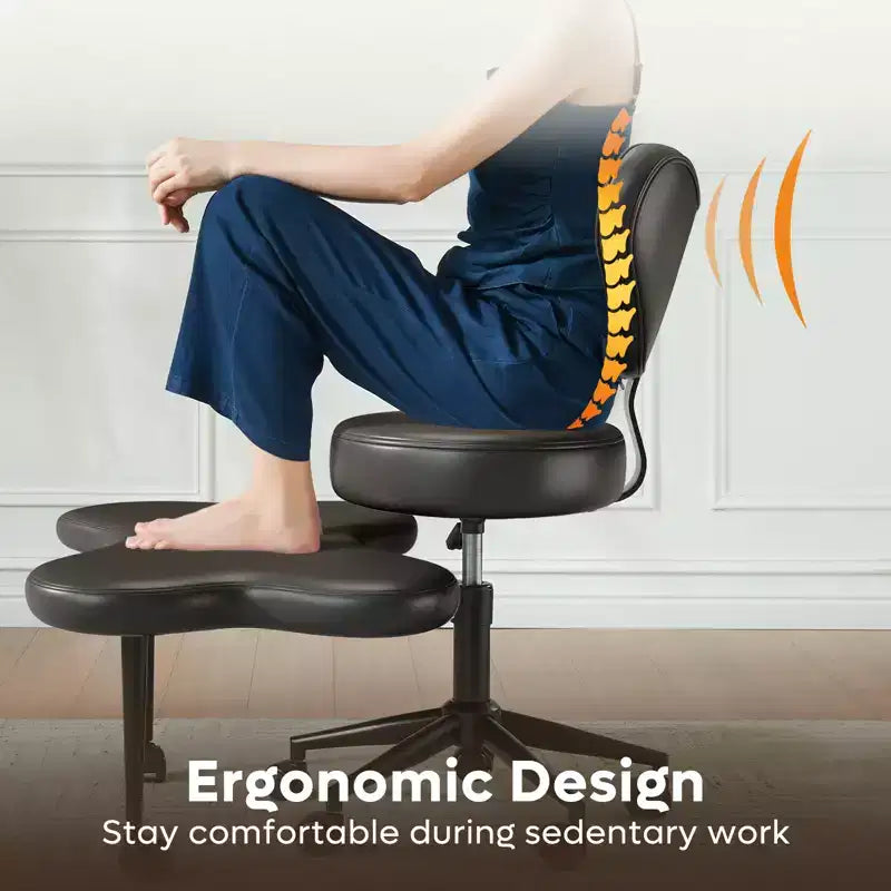 Pinmoco ergonomischer Bürostuhl mit gekreuzter Sitzfläche, höhenverstellbarer Meditationsstuhl, um 360° drehbar, Lordosenstütze, Arbeits- und Bürostuhl, ADHD-Stuhl