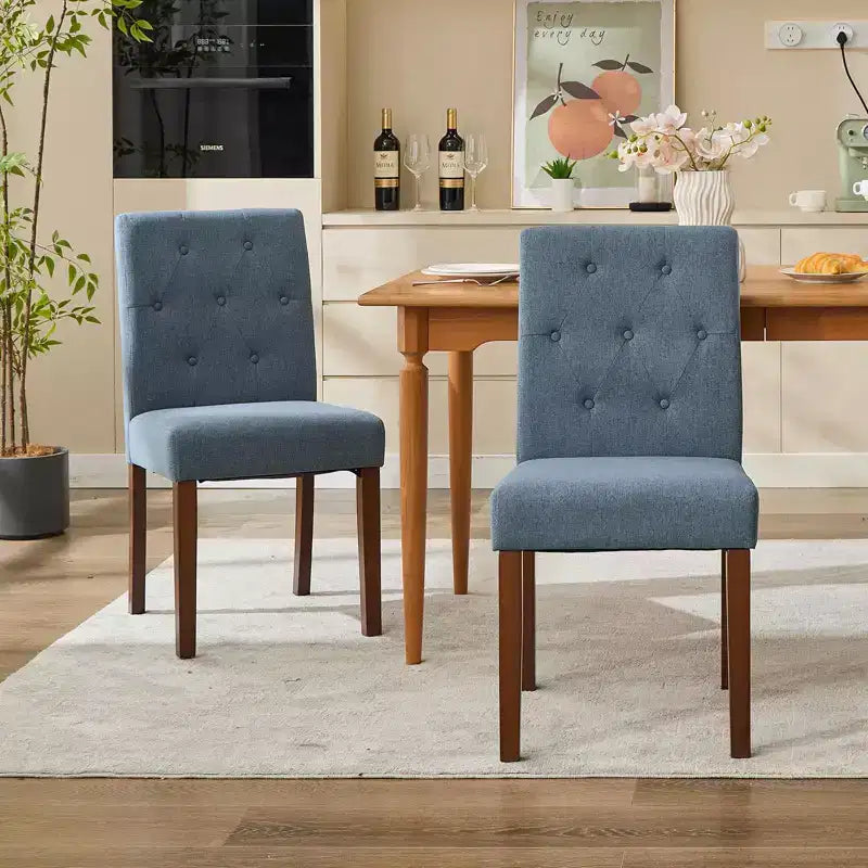 Parsons Button Tufted Dining Chairs Set of 6 / 4 - Upholstered Fabric Kitchen Chairs with Wood Legs & Padded Seats - Living Room Kitchen Furniture