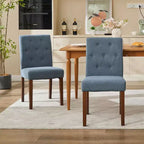 Parsons Button Tufted Dining Chairs Set of 6 / 4 - Upholstered Fabric Kitchen Chairs with Wood Legs & Padded Seats - Living Room Kitchen Furniture