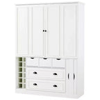 Whisen 71'' Tall Freestanding Kitchen Pantry, Large Dining Storage Cabinet Cupboard Sideboards With 4 Foldable Doors, Shelves, Wine Racks
