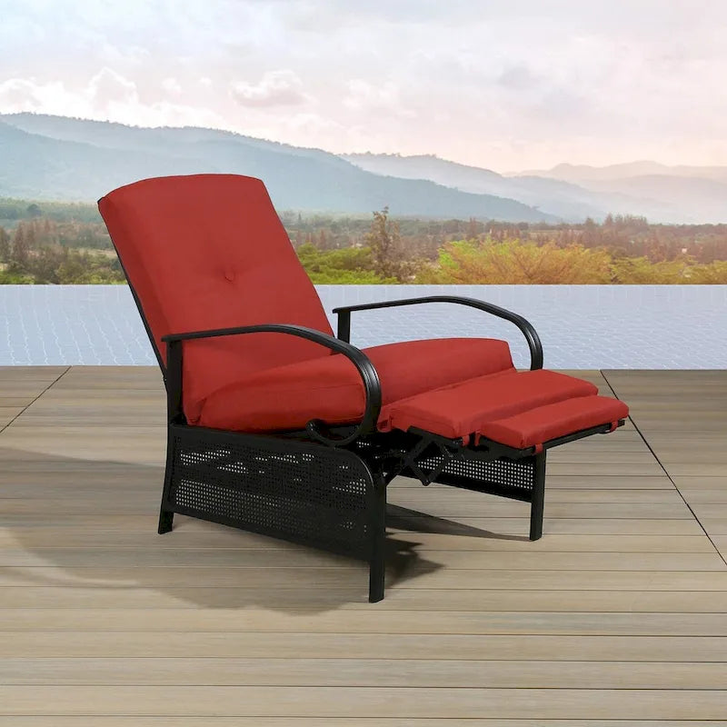 Fauteuil inclinable réglable de salon pour extérieur avec coussin - 38 (P) x 26.5 (L) x 38.5 (H) POUCES