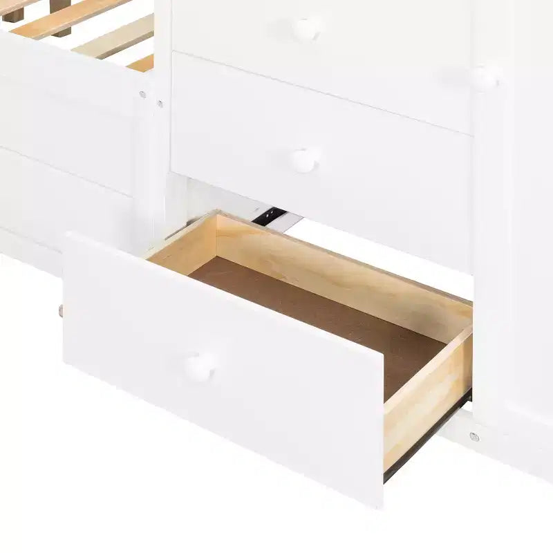 Lit superposé deux places sur deux places avec armoire de rangement et tiroirs, lit superposé en bois deux places gain de place avec barrière de sécurité pour appartement et chambre