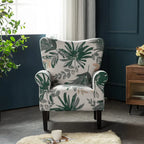 Erommy moderne accentstoel, fauteuil met hoge rugleuning, gestoffeerde stoffen fauteuil met knopen en houten poten voor de woonkamer