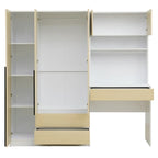 3-in-1 Wardrobe Closet with Vanity Desk, Desk Set, Bedroom Armoire with 2 Drawers 3-Door Storage Desk Wardrobe