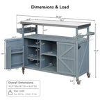 Okak Outdoor Kitchen Island with Stainless Steel Top, Wooden Kitchen Cart with Doors, Shelves and Spice Rack, Rolling Kitchen Island