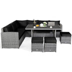 Costway Ensemble repas de jardin en rotin de 7 pièces, canapé d’angle, canapé et pouf — Voir les détails