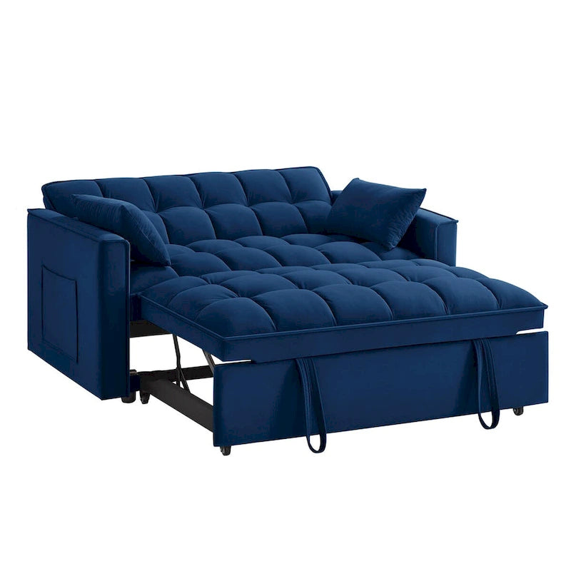 Loveseat-Schlafsofa 4-in-1 mit Armlehnen und Aufbewahrungstaschen, multifunktionales getuftetes Ausziehsofa mit verstellbarer Rückenlehne