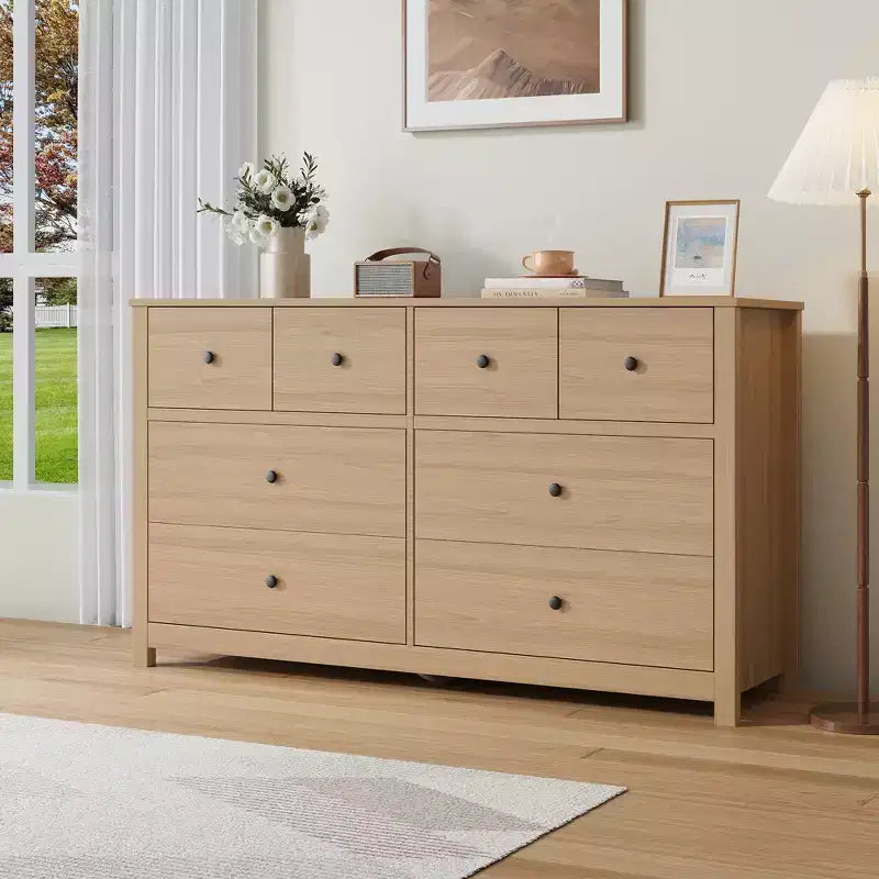 Modern 8-Drawer Dresser for Bedroom, Wide Wood Chest of Drawers with Deep Storage, Freestanding Organizer Cabinet Furniture for Living Room
