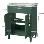 24-Zoll-Badezimmerunterschrank mit Keramikwaschbecken, Shaker-Schrank, 2 Türen mit Soft-Close-Funktion und Rahmen aus Massivholz für kleine Badezimmer oder Gäste-WCs