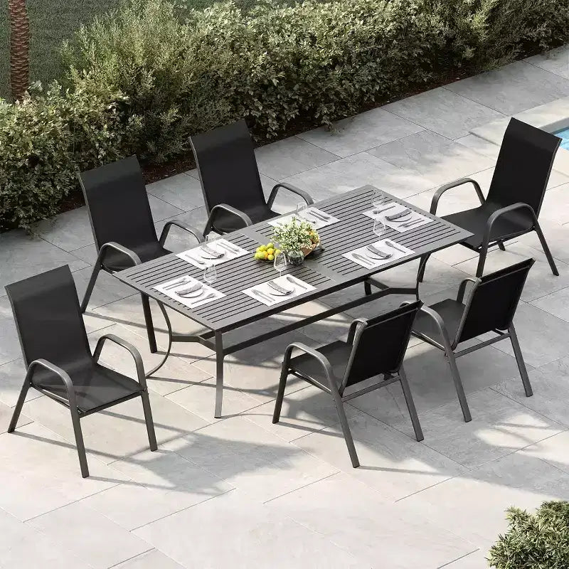 Chaises de patio, ensemble de 4 ou 6 chaises de salle à manger d’extérieur empilables, légères et résistantes à toutes les intempéries, en textilène, avec accoudoirs, pour jardin et terrasse de piscine