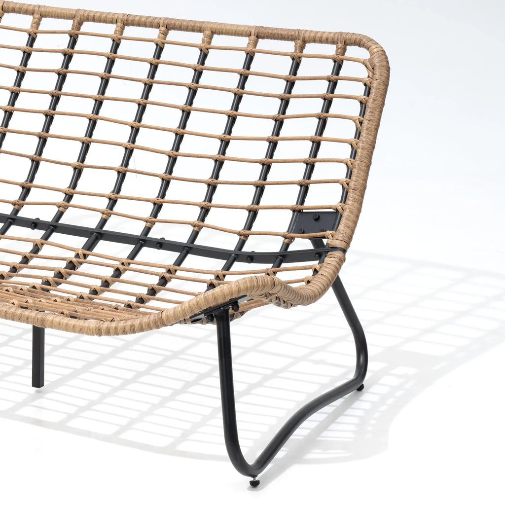 Fauteuil double Papasan avec coussin, rotin PE toutes saisons et structure en métal, pour intérieur et extérieur