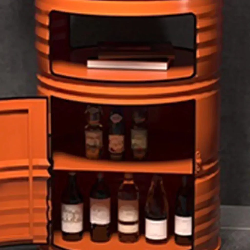 Industrielle schwarze und orangefarbene Metalltrommel-Beistelltische