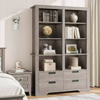 Bibliothèque haute de 72 pouces avec 4 tiroirs, bibliothèque de rangement autoportante de style maison de campagne pour chambre, salon et bureau à domicile