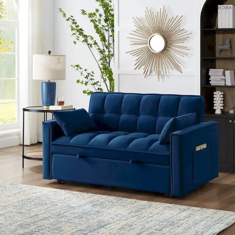 Loveseat-Schlafsofa 4-in-1 mit Armlehnen und Aufbewahrungstaschen, multifunktionales getuftetes Ausziehsofa mit verstellbarer Rückenlehne
