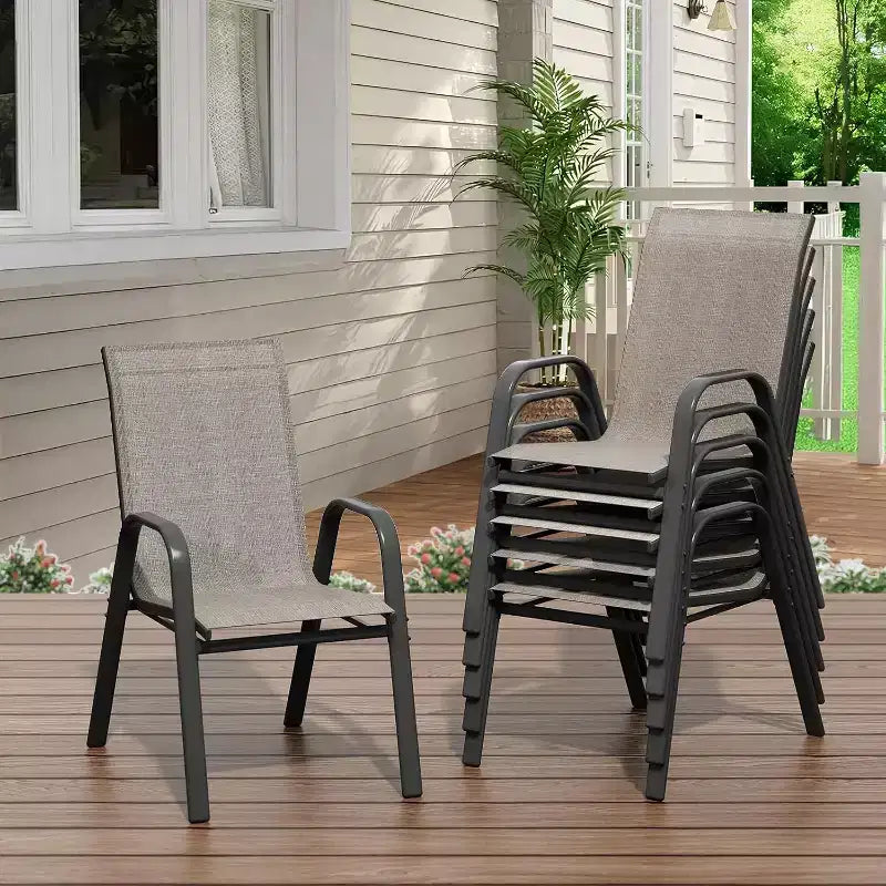 Chaises de patio, ensemble de 4 ou 6 chaises de salle à manger d’extérieur empilables, légères et résistantes à toutes les intempéries, en textilène, avec accoudoirs, pour jardin et terrasse de piscine