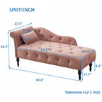 Chaise longue moderne de 60,6 po, capitonnée en velours avec boutons, pieds en bois massif et clous décoratifs